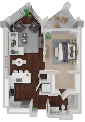Floor plan for 1 bed, 1 bath, 694 sqft